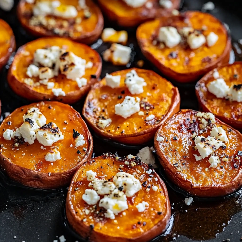 Roasted Sweet Potato Rounds With Honey & Feta - Delish Bites